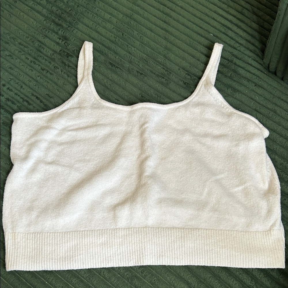 Women’s Cream Knit Tank Top with Ribbed Hem